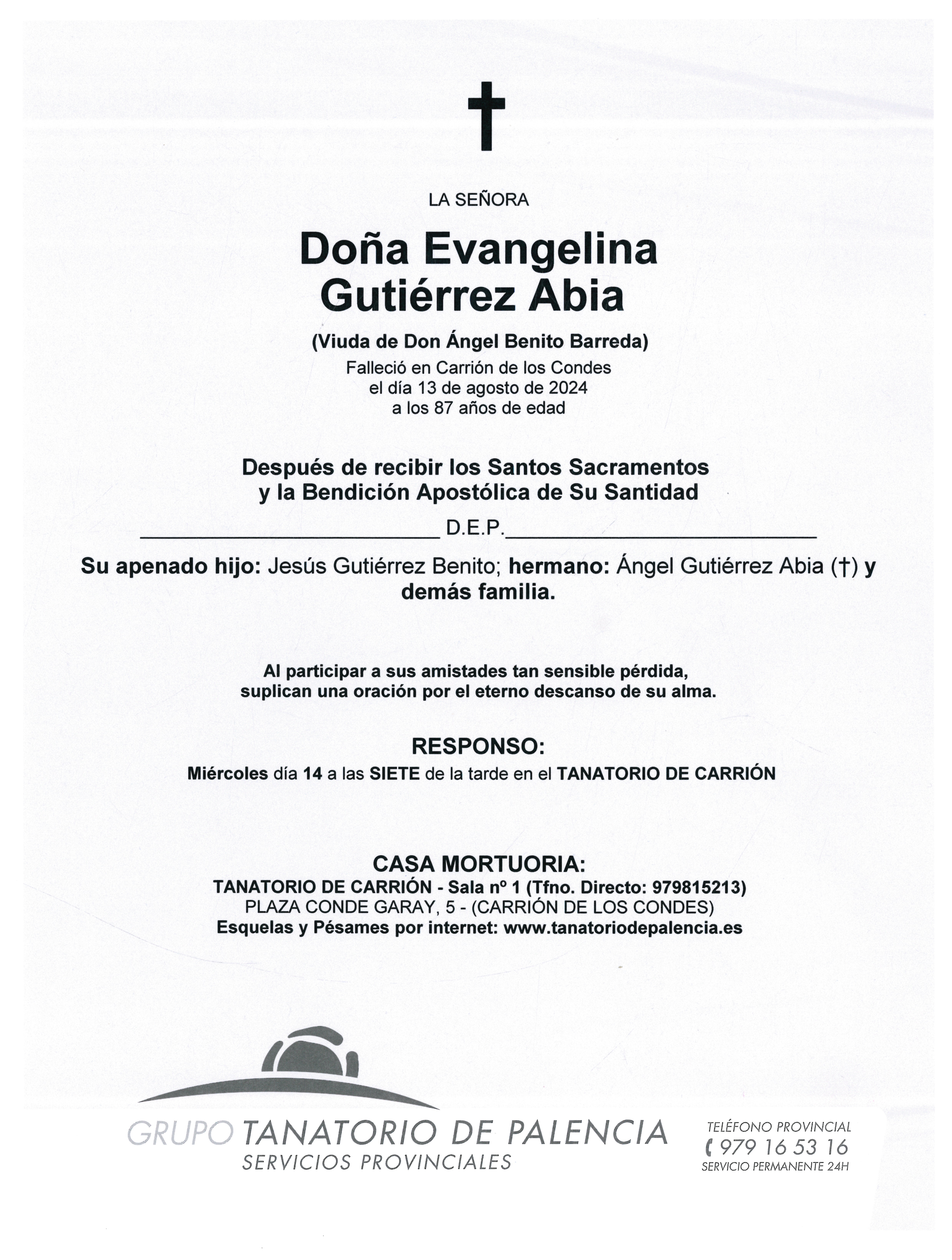 LA SEÑORA DOÑA EVANGELINA GUTIÉRREZ ABIA